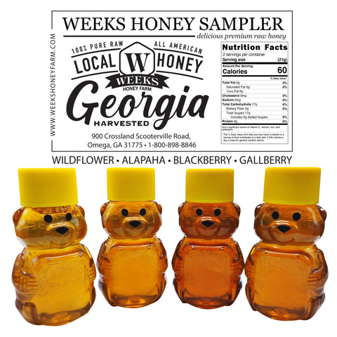 Local Georgia Sampler Box- Bears, 2 Ounce x 4 - Honey - Only $14.99! Order now at Weeks Honey Farm Fast shipping and excellent customer service.