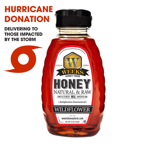 Hurricane / Storm Donation 16 oz Wildflower Honey - Honey - Only $5.25! Order now at Weeks Honey Farm Fast shipping and excellent customer service.