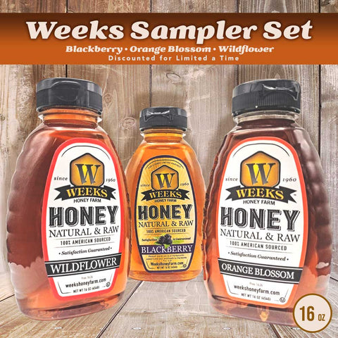 Taste of Weeks 3 Pack (16 oz Samplers) - Food Items - Only $29.99! Order now at Weeks Honey Farm Fast shipping and excellent customer service.