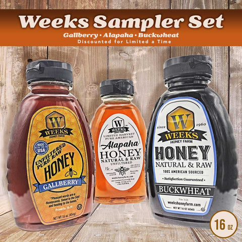 Taste of Weeks 3 Pack (16 oz Samplers) - Food Items - Only $29.99! Order now at Weeks Honey Farm Fast shipping and excellent customer service.