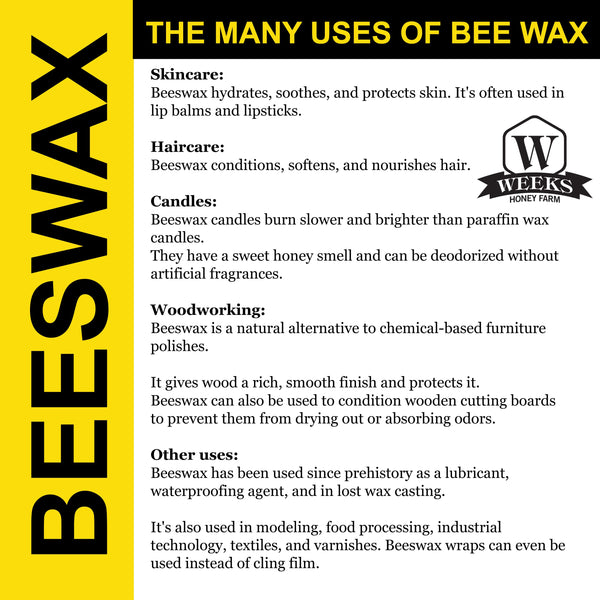 Weeks All-Natural Food Grade Beeswax - Bees Wax - Only $2.50! Order now at Weeks Honey Farm Fast shipping and excellent customer service.