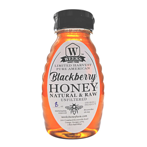 Weeks Raw Blackberry Honey; 16 Ounce - Honey - Only $7.99! Order now at Weeks Honey Farm Fast shipping and excellent customer service.