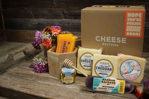 "Hope You're Feeling Cheddar Soon" Gift Basket - House Cheese - Only $62.95! Order now at Weeks Honey Farm Fast shipping and excellent customer service.