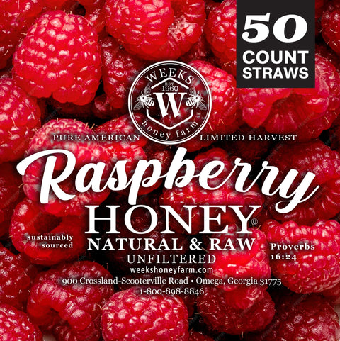 Delicious Raspberry Honey Straws: 50 ct -  - Only $18.99! Order now at Weeks Honey Farm Fast shipping and excellent customer service.