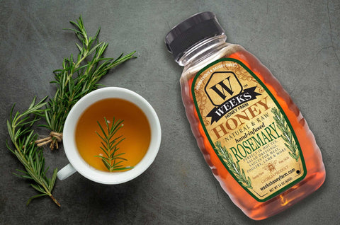 Weeks Raw Rosemary infused honey is a delicious new option for hot teas, salad dressings, meat sauces, poultry, lamb and more!