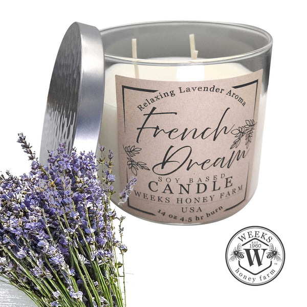 Weeks Premium Soy Candles; 3 Wick - Gifts - Only $24.99! Order now at Weeks Honey Farm Fast shipping and excellent customer service.