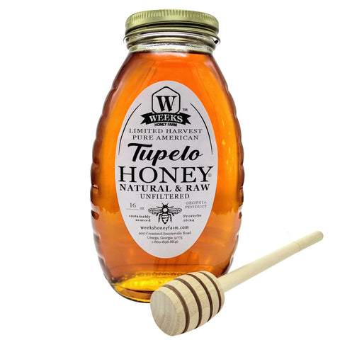 Weeks Pure Raw Tupelo Honey is a Georgia Delight: 16 oz - Honey - Only $23.99! Order now at Weeks Honey Farm Fast shipping and excellent customer service.