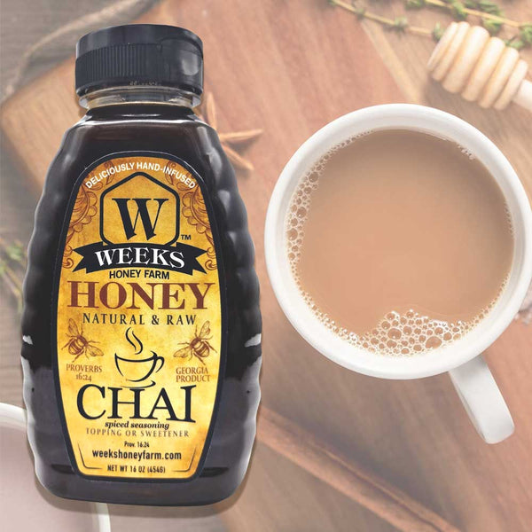 Weeks Chai Honey is a delicious topping in teas, coffees, and desserts! - Honey - Only $12.99! Order now at Weeks Honey Farm Fast shipping and excellent customer service.