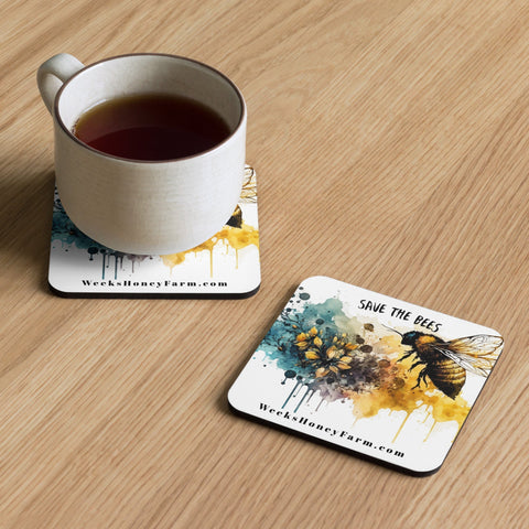 Weeks 'Save The Bees Watercolor' Cork-back coaster - Apparel & Accessories - Only $6.50! Order now at Weeks Honey Farm Fast shipping and excellent customer service.