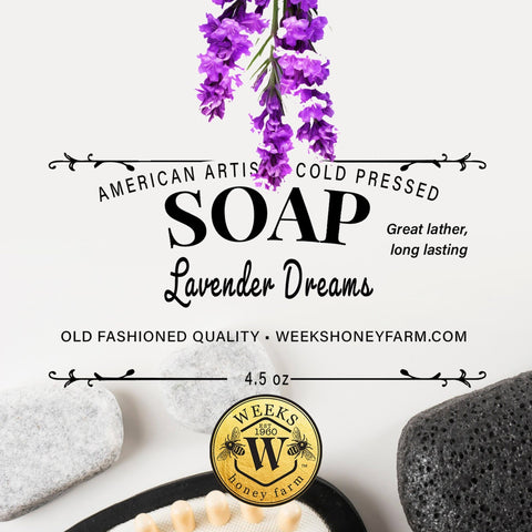 Handmade Cold Pressed Artisan Soaps- Assorted Fragrances, 4.5 oz Each - Soaps - Only $4.99! Order now at Weeks Honey Farm Fast shipping and excellent customer service.