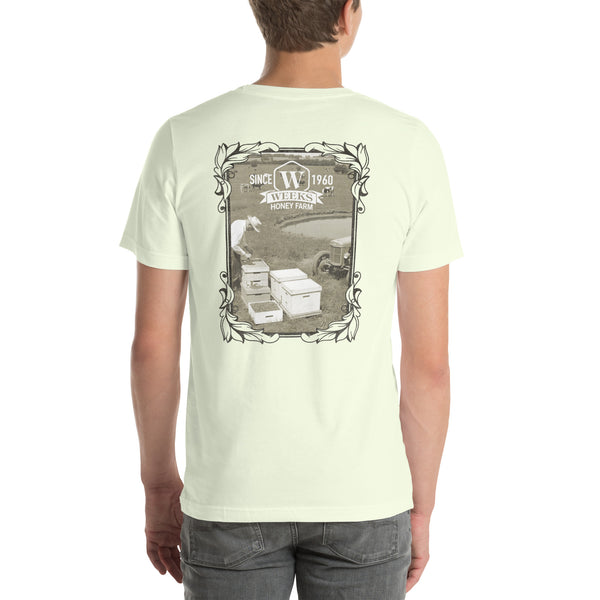 A Farmer and His Bees, 1960 Soft Fit Unisex t-shirt - Apparel & Accessories - Only $26.69! Order now at Weeks Honey Farm Fast shipping and excellent customer service.