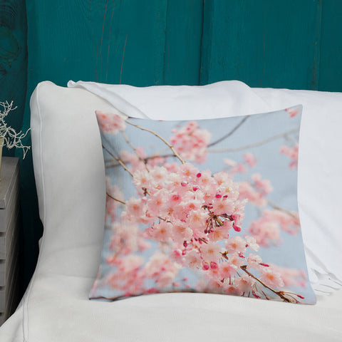 Sweet Cherry Blossoms with Tartan | Premium Pillow - Home & Garden - Only $25! Order now at Weeks Honey Farm Fast shipping and excellent customer service.