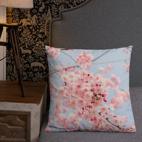 Sweet Cherry Blossoms with Tartan | Premium Pillow - Home & Garden - Only $25! Order now at Weeks Honey Farm Fast shipping and excellent customer service.