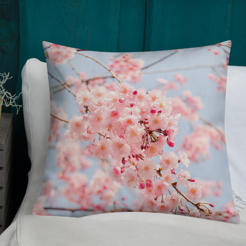 Sweet Cherry Blossoms with Tartan | Premium Pillow - Home & Garden - Only $25! Order now at Weeks Honey Farm Fast shipping and excellent customer service.